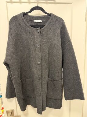 Mango Charcoal Gray Button-Front Wool Blend Cardigan